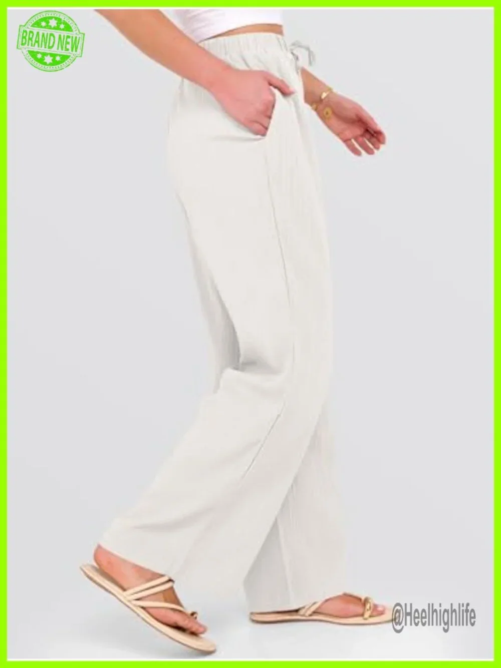 Wide Leg Beach Pants Elastic Waist Lightweight Flowy Palazzo Lounge Trousers